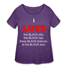 Load image into Gallery viewer, I LOVE - Black Women’s Curvy T-Shirt - heather purple