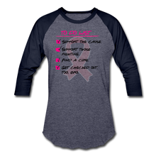 Load image into Gallery viewer, To Do Breast Cancer Awareness - Baseball Tee - heather blue/navy
